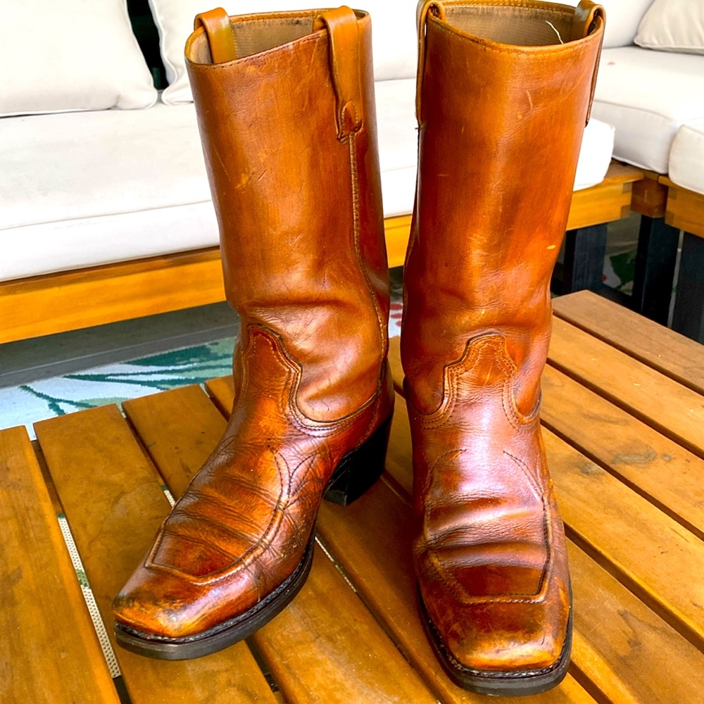 Vintage Cats Paw Leather Square Toe Cowboy Boots